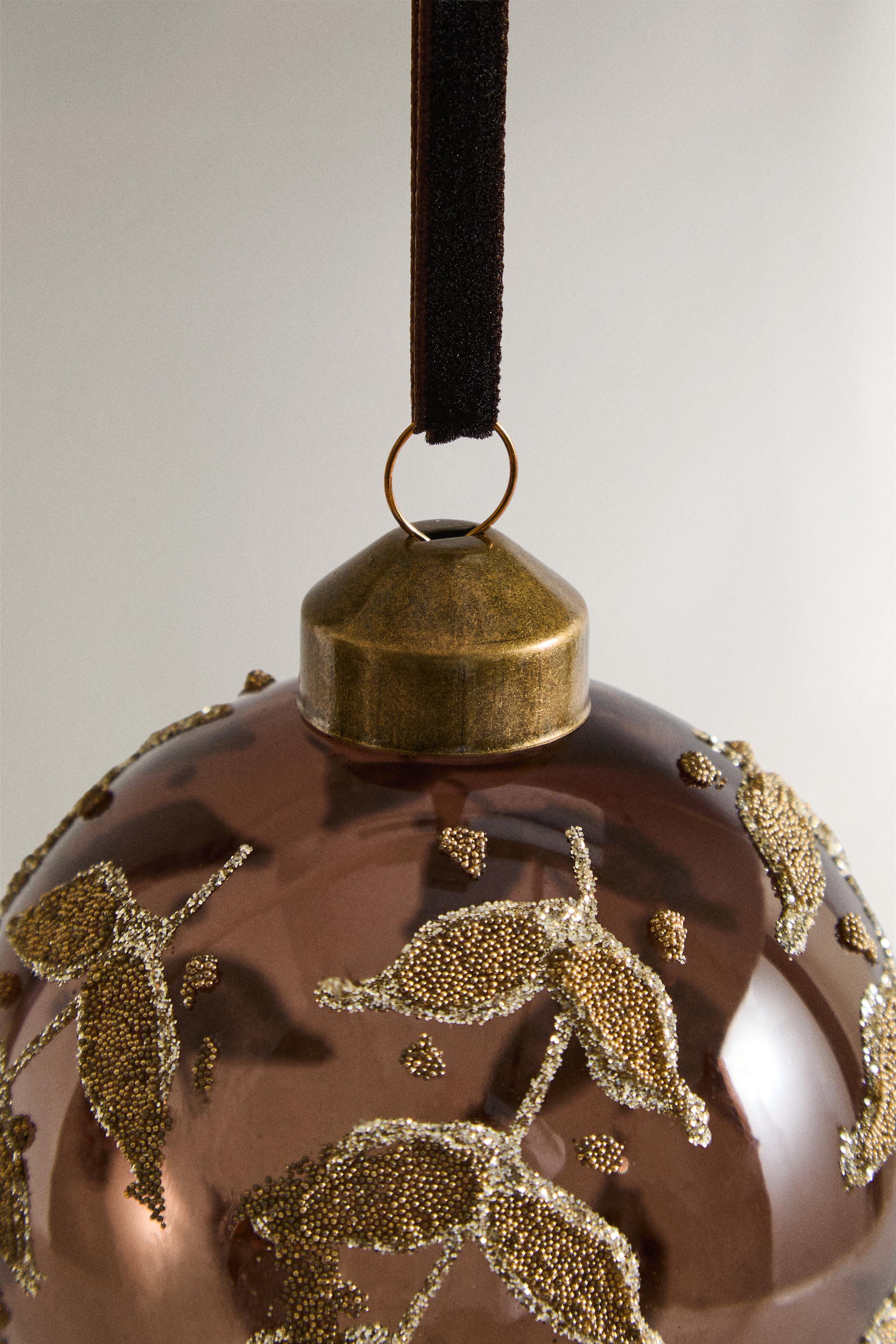 DÉCORATION SAPIN BOULE VERRE FEUILLES NOËL